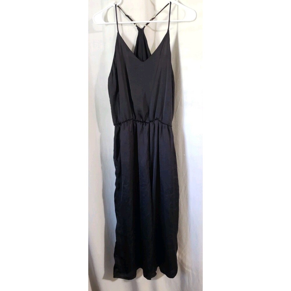 Xhilaration Black Satin Wide Leg Jumpsuit Women's Small Spaghetti Strap Keyhole